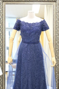 글리터 네이비 오프숄더 드레스