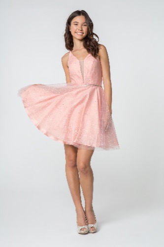 핑크빛 반짝이는 홈커밍 파티 미니 칵테일 드레스