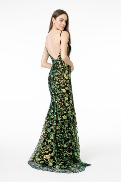 블랙그린 슬릿 프롬 파티 무대의상 이브닝 드레스